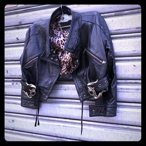Arrogant cat cropped motorcycle jacket